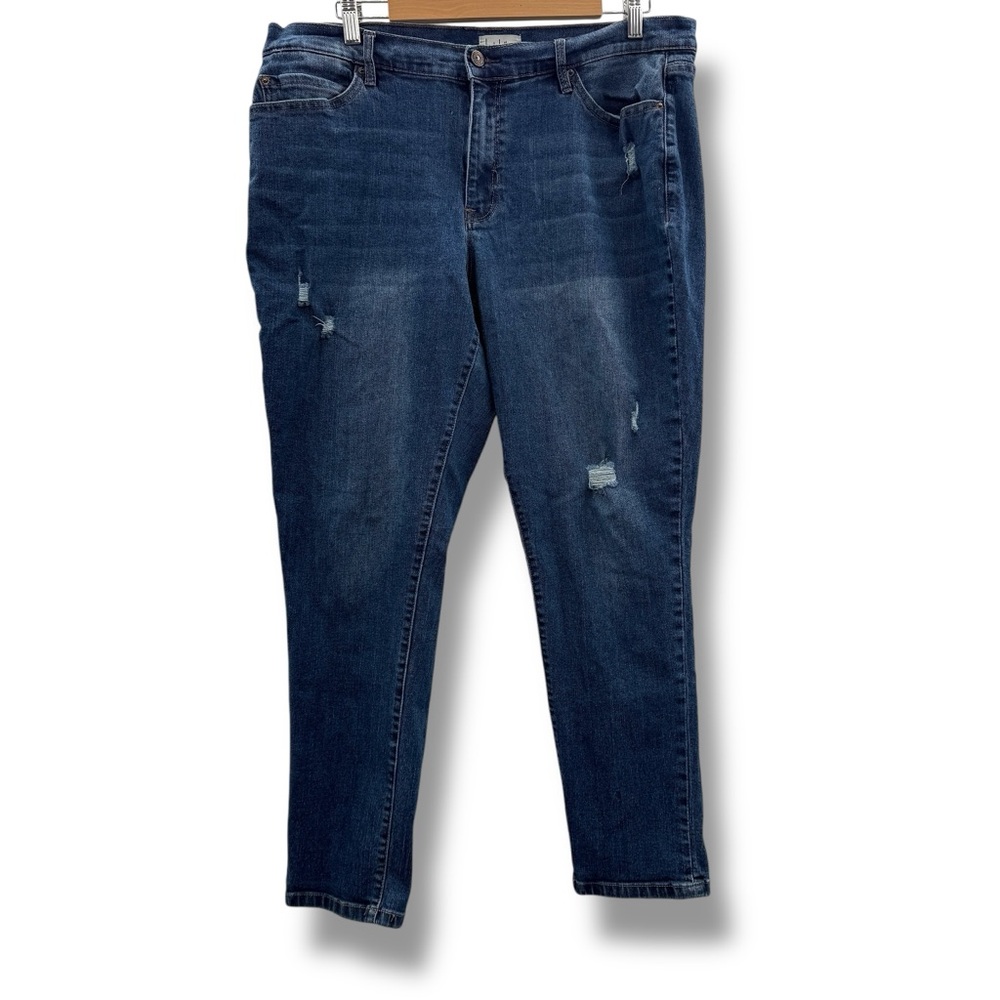 Nicole Miller‎ Nolita Boyfriend Distressed Medium Wash Tapered Leg Jeans Sz 14